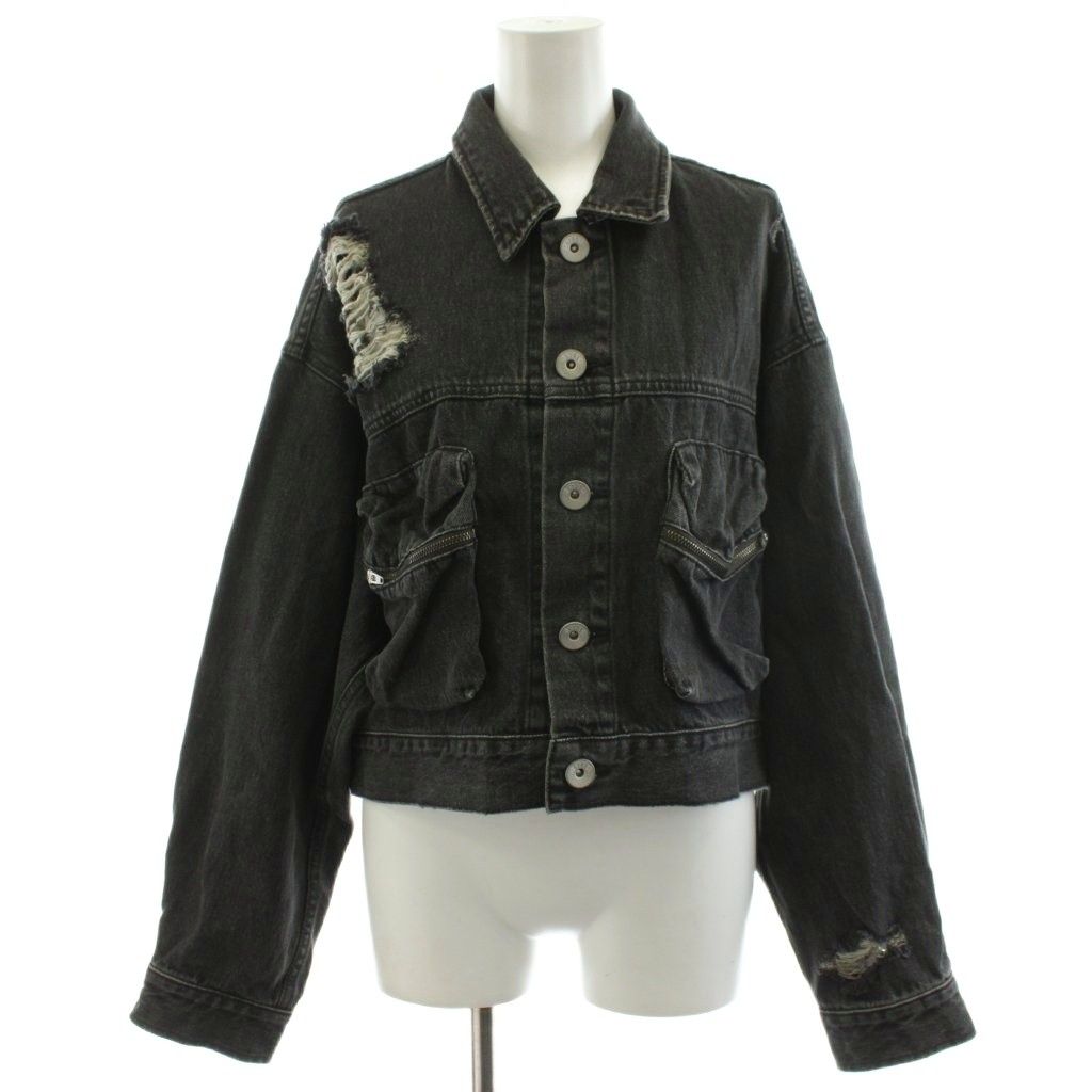 ジェイダ GYDA 25 AW セットアップ ZIP POCKETダメージショートデニムGジャン ハイウエストダメージスカートライクデニムショートパンツ ジージャン ハーフパンツ F S グレー AN 51