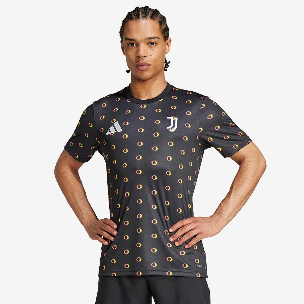 匿名配送 adidas ユヴェントス 24|25 プレマッチ 半袖 トップ 黒