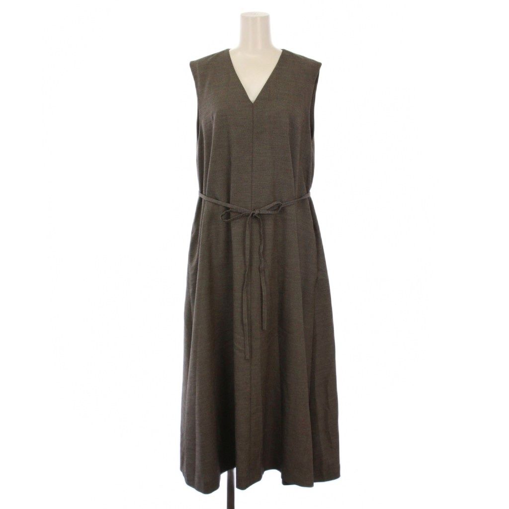 ジョンスメドレー JOHN SMEDLEY ワンピース ロング ノースリーブ Vネック ウエストリボン付き グレー |BM