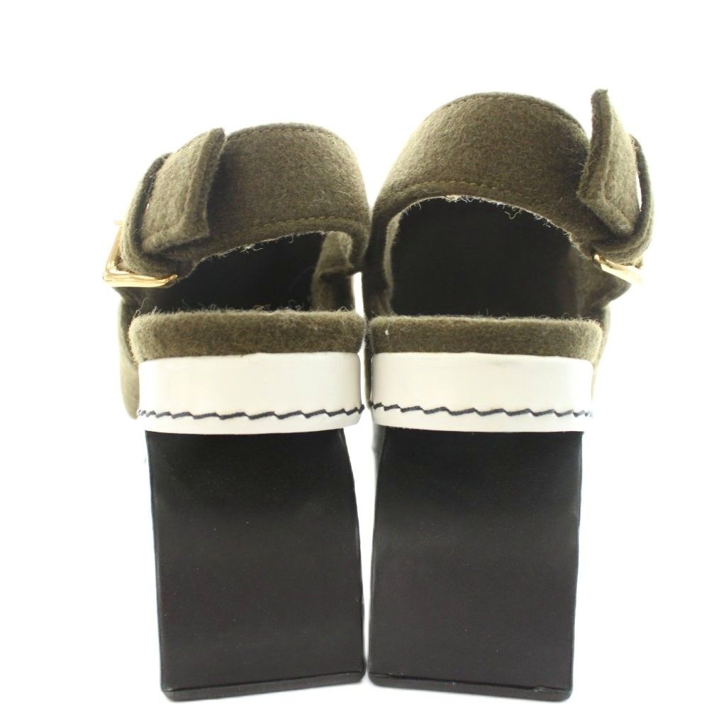 マルニ MARNI サンダル ウェッジソール 厚底 ウール 36 カーキ