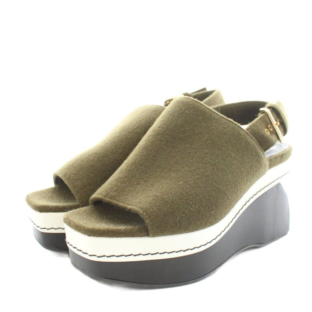 マルニ MARNI サンダル ウェッジソール 厚底 ウール 36 カーキ
