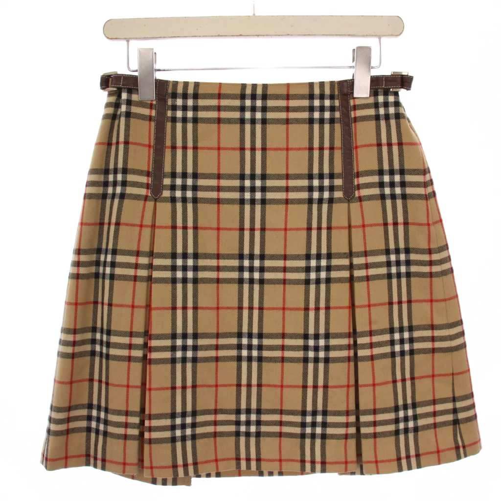 バーバリーブルーレーベル BLUE LABEL フ スカート ミニ丈 ノバチェック ウール 38 ベージュ FLF 73 520 BM