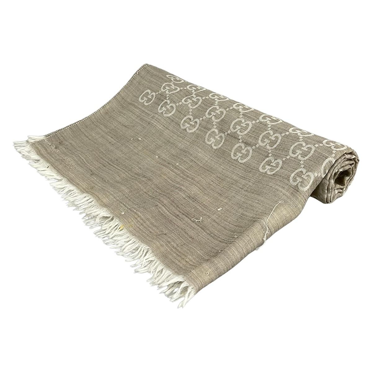 GUCCI(グッチ) ストール(ショール) - ベージュ×アイボリー GG柄 ウール