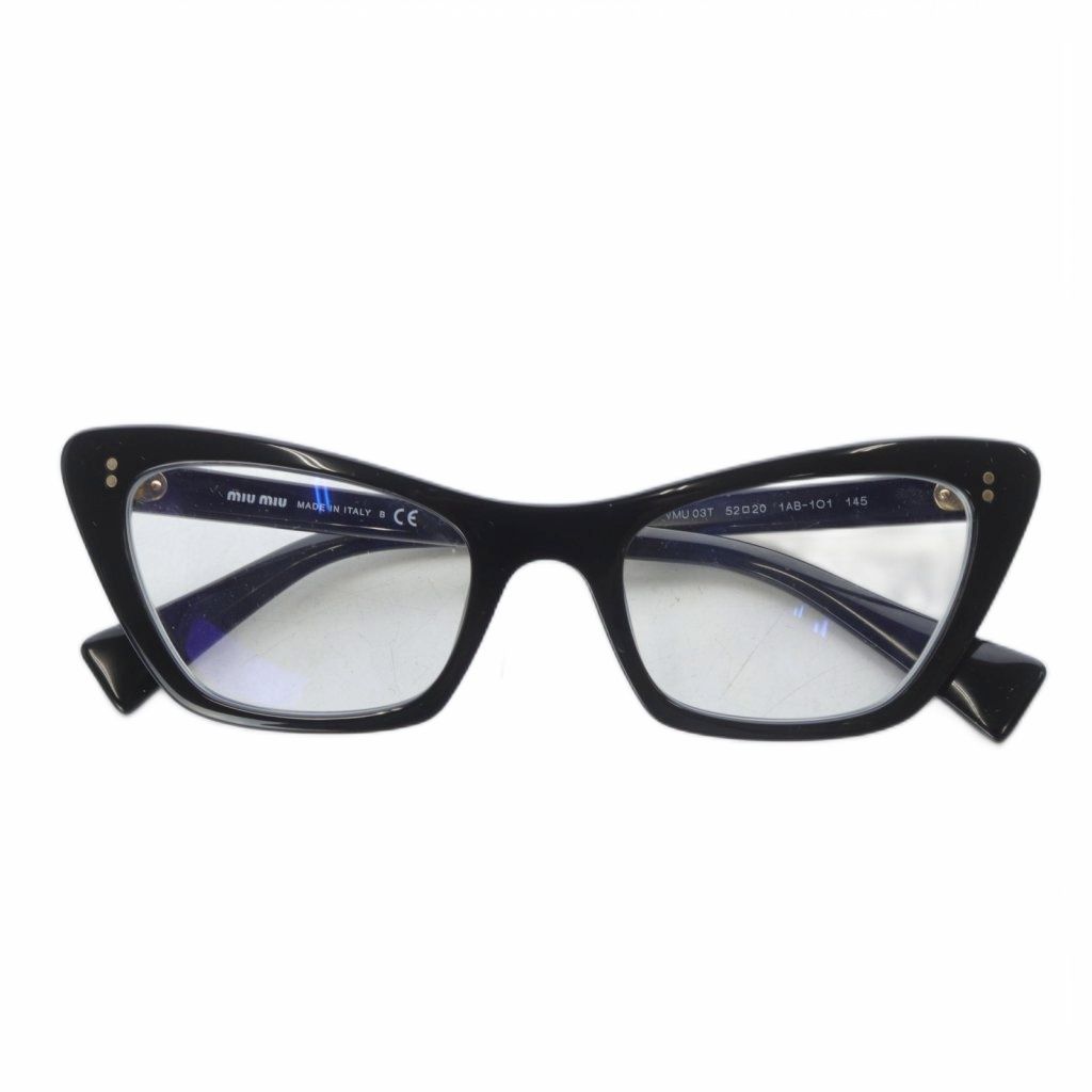 ミュウミュウ miumiu キャッツアイ眼鏡 メガネ 度入り 52□20-145 ブラック VMU 03 T 1 AB-101 |YO 19 OH