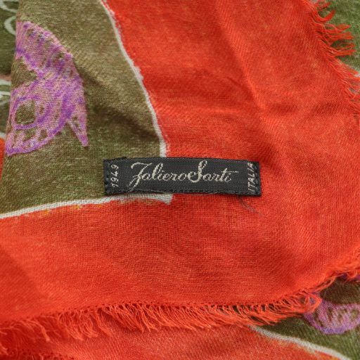 【中古】ファリエロサルティ Faliero Sarti 総柄ストール マフラー カシミヤ混 マルチカラー オレンジ オリーブ /SS ファリエロサルティ Faliero Sarti 総柄ストール マフラー カシミヤ混