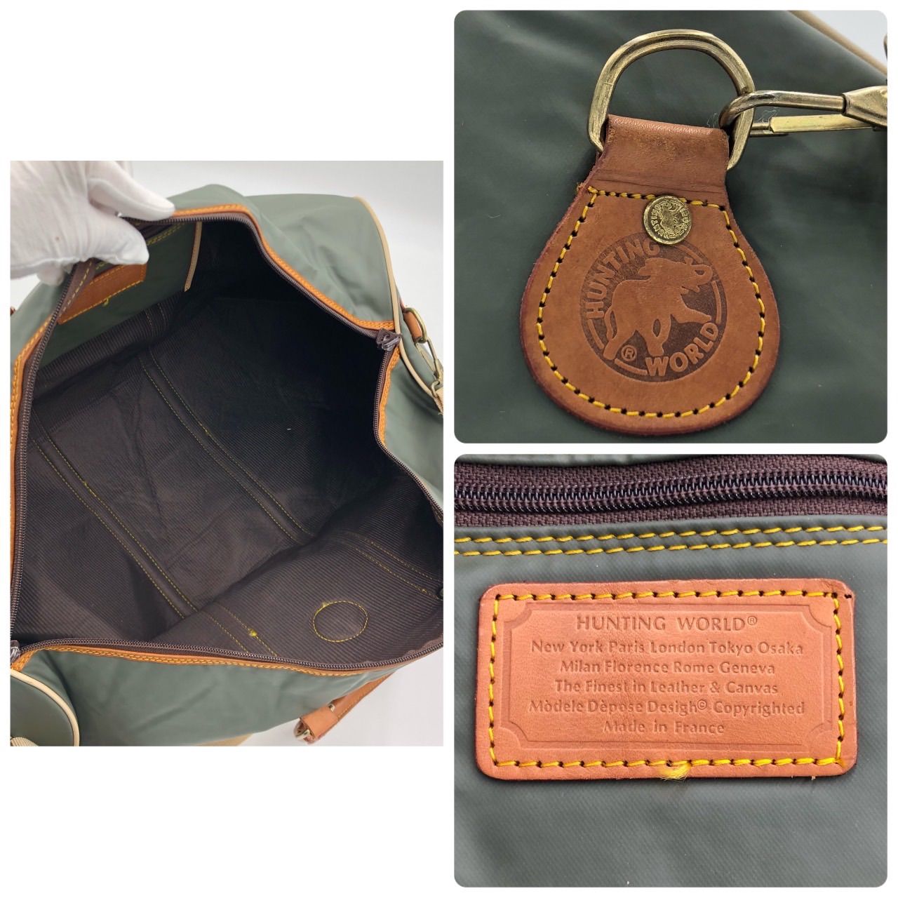 ハンティングワールド ボストンバッグ ダッフル PVC レザー カーキ 大