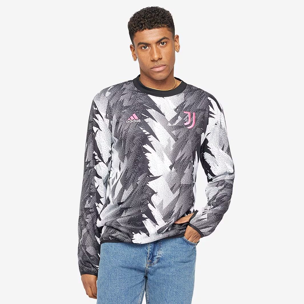 adidas ユヴェントス 22 23 プレマッチ ウォームトップ 長袖 黒 白