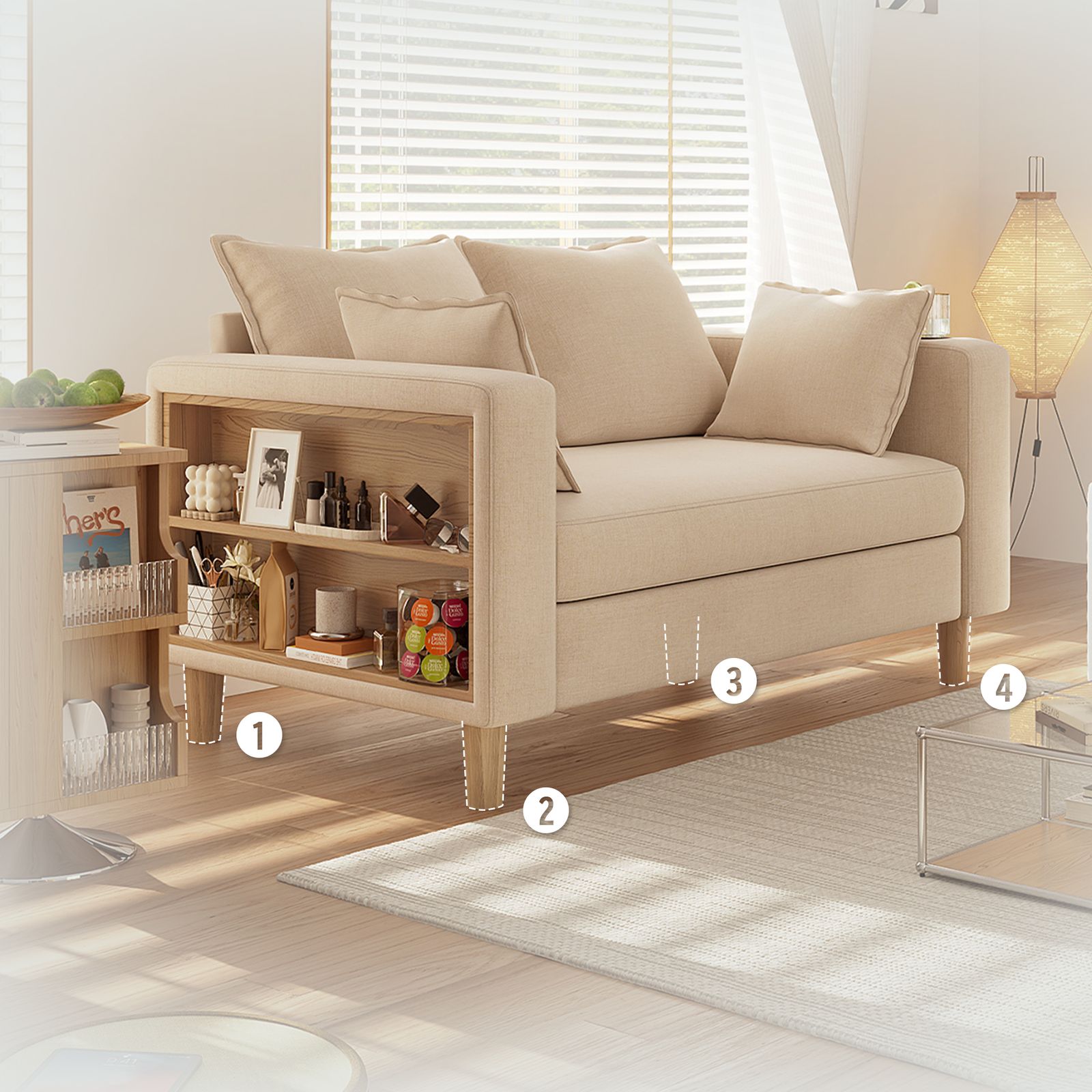 収納ソファー 2人掛け 多機能アームレスト カップホルダー付 幅123cm 数量限定セール」 二人掛け 収納ソファー 多機能アームレスト（カップ