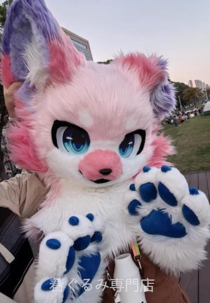 ファースーツ 着ぐるみセット 犬 ピンク ケモノ 全頭ヘッド ぬいぐるみ コスプレ コスチューム 一点物