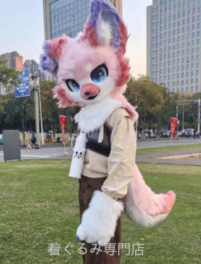 ファースーツ 着ぐるみセット 犬 ピンク ケモノ 全頭ヘッド ぬいぐるみ コスプレ コスチューム