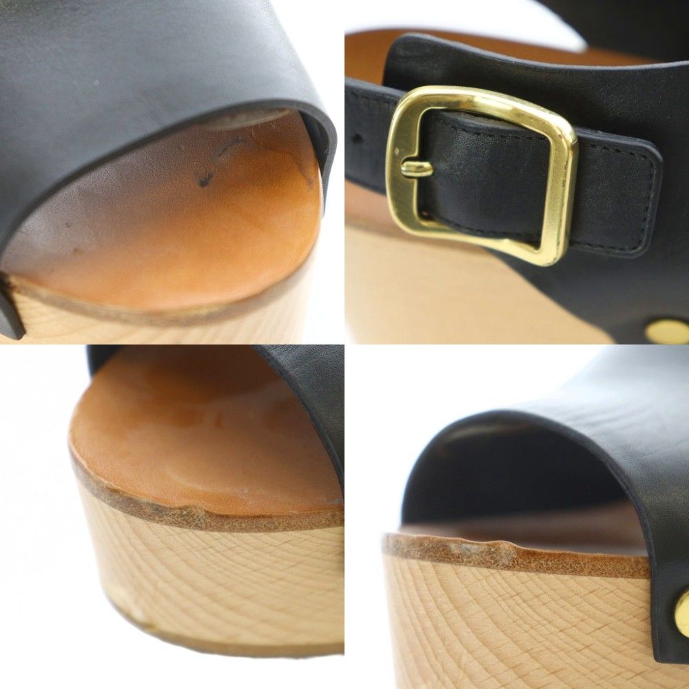 セリーヌ CELINE ウッドソール サンダル 38 24cm 黒 ブラック