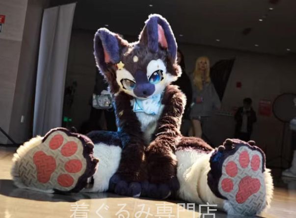 着ぐるみ ケモノ体 フルスーツ セット 犬 紺色 グレー 全頭ヘッド