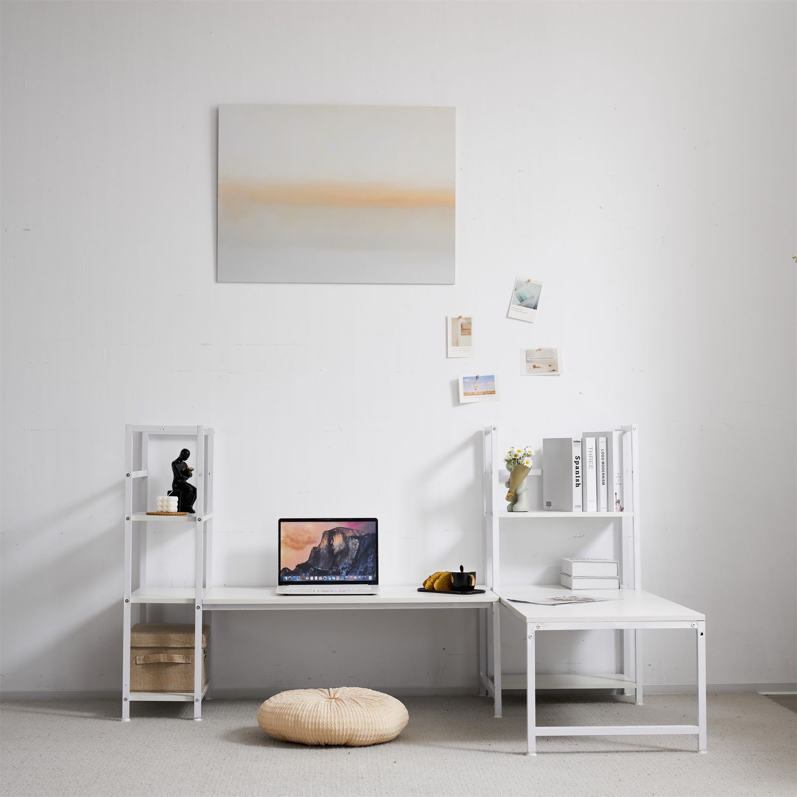 PCデスク H型 ロータイプ 一体型 ラック付き ワークデスク 木製 学習