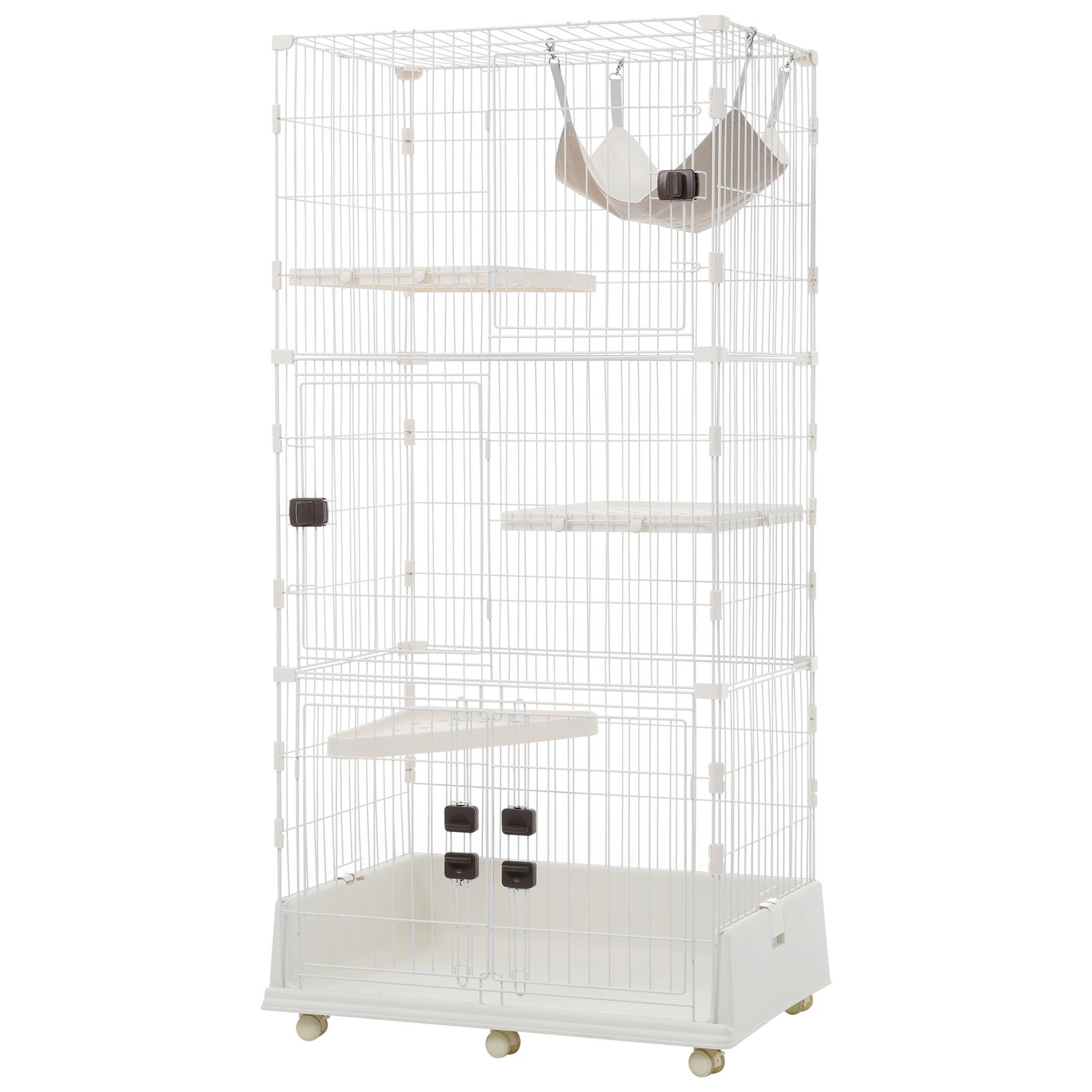 猫 ケージ キャットケージ 3段 ペットケージ キャスター付 猫ゲージ 大型 多頭飼い ネコドア キャットハウス 1段2段 留守番 保護 脱走防止 おしゃれ ブラウン