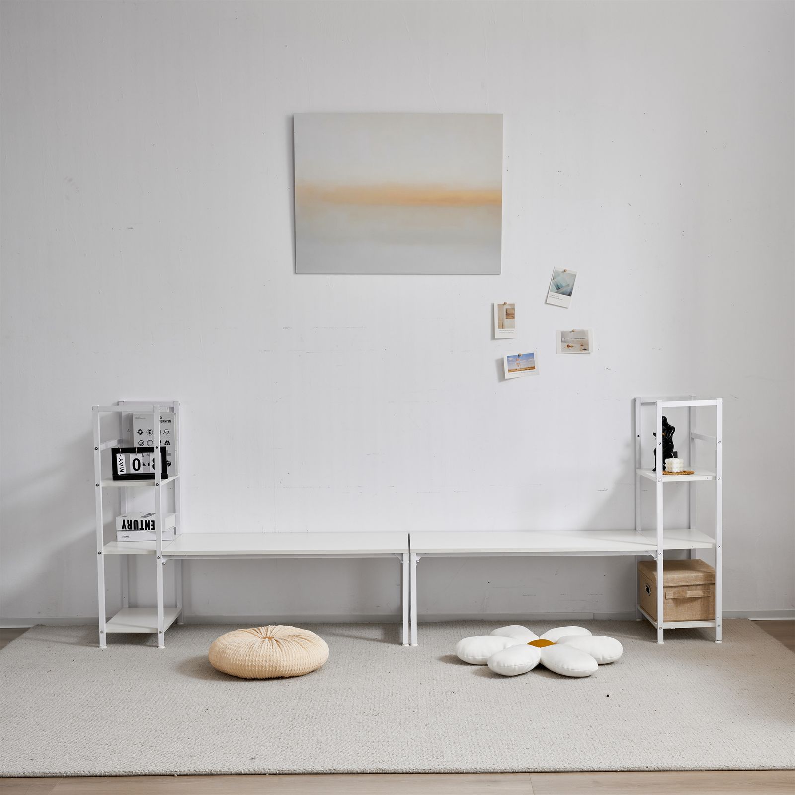 PCデスク H型 ロータイプ 一体型 ラック付き ワークデスク 木製 学習