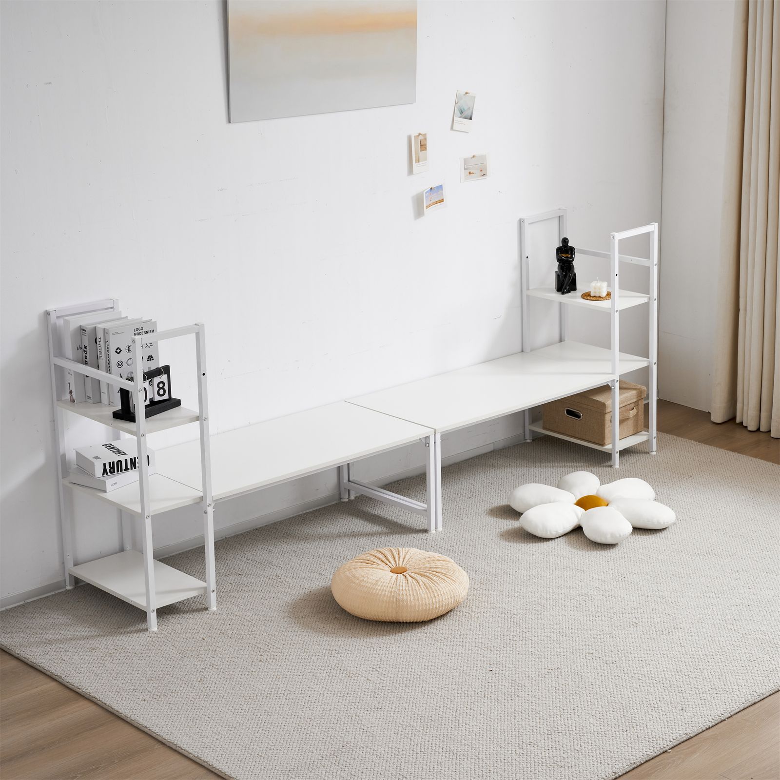 PCデスク H型 ロータイプ 一体型 ラック付き ワークデスク 木製 学習