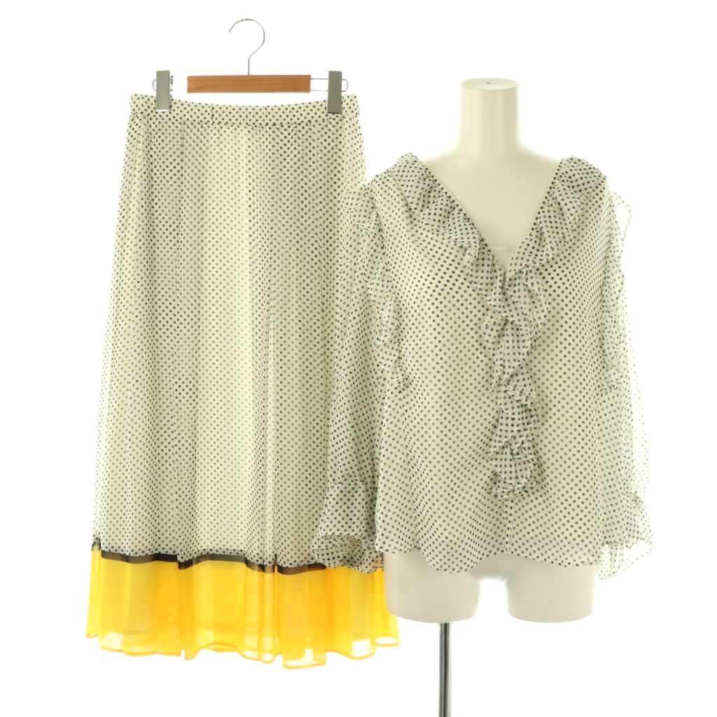 【中古】グレースクラス 24SS ドット ラッフルブラウス BOXタックスカート 上下 38 グレースクラス GRACE Class 24SS ドット ラッフルブラウス BOX