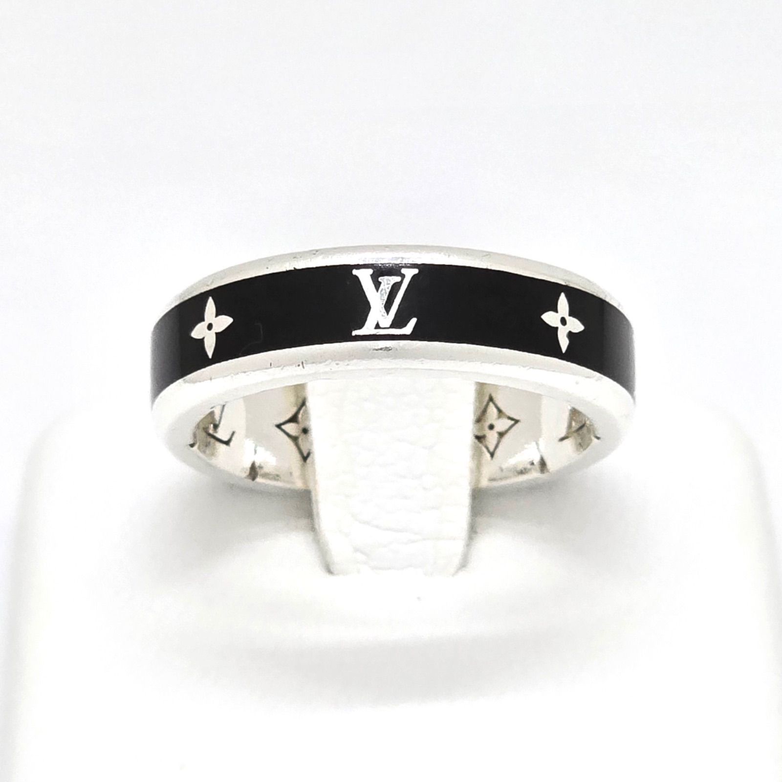 LOUIS VUITTON ルイヴィトン M 1534 S リング･LV スパイク 約17号 スターリングシルバー SV 925 ブラックエナメル モノグラム･シグネチャー イタリア製 男女兼用