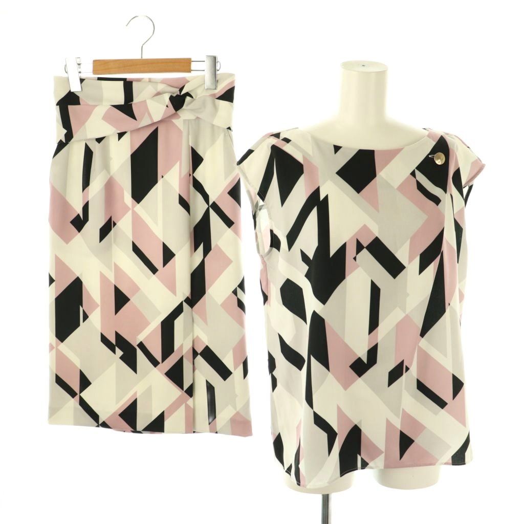 ピンキー-ダイアン ピンダイ PINKY-DIANNE 幾何プリント ブラウス ツイストスカート セットアップ 38 34 マルチ DF OS