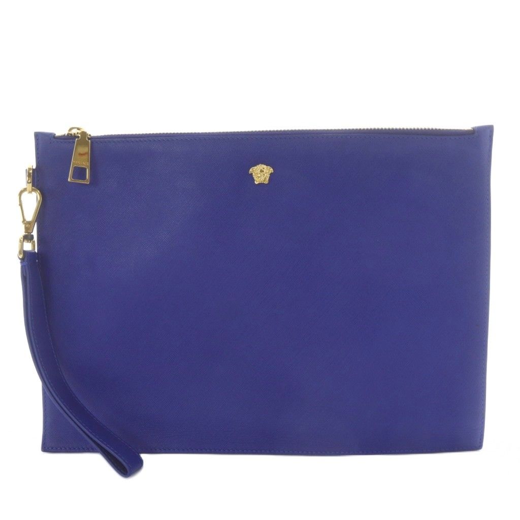 ヴェルサーチ ヴェルサーチェ VERSACE クラッチバッグ セカンドバッグ メデューサロゴ レザー ブルー |YO 23 SH