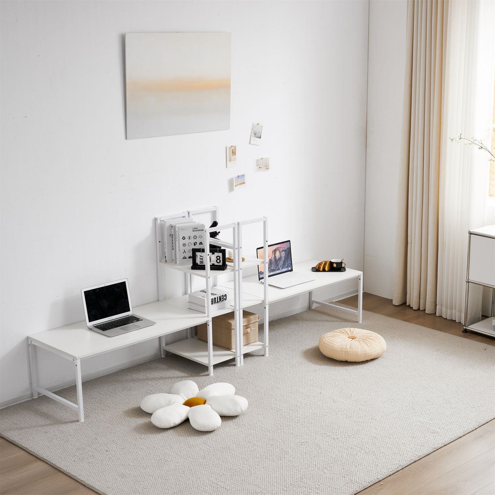 PCデスク H型 ロータイプ 一体型 ラック付き ワークデスク 木製 学習