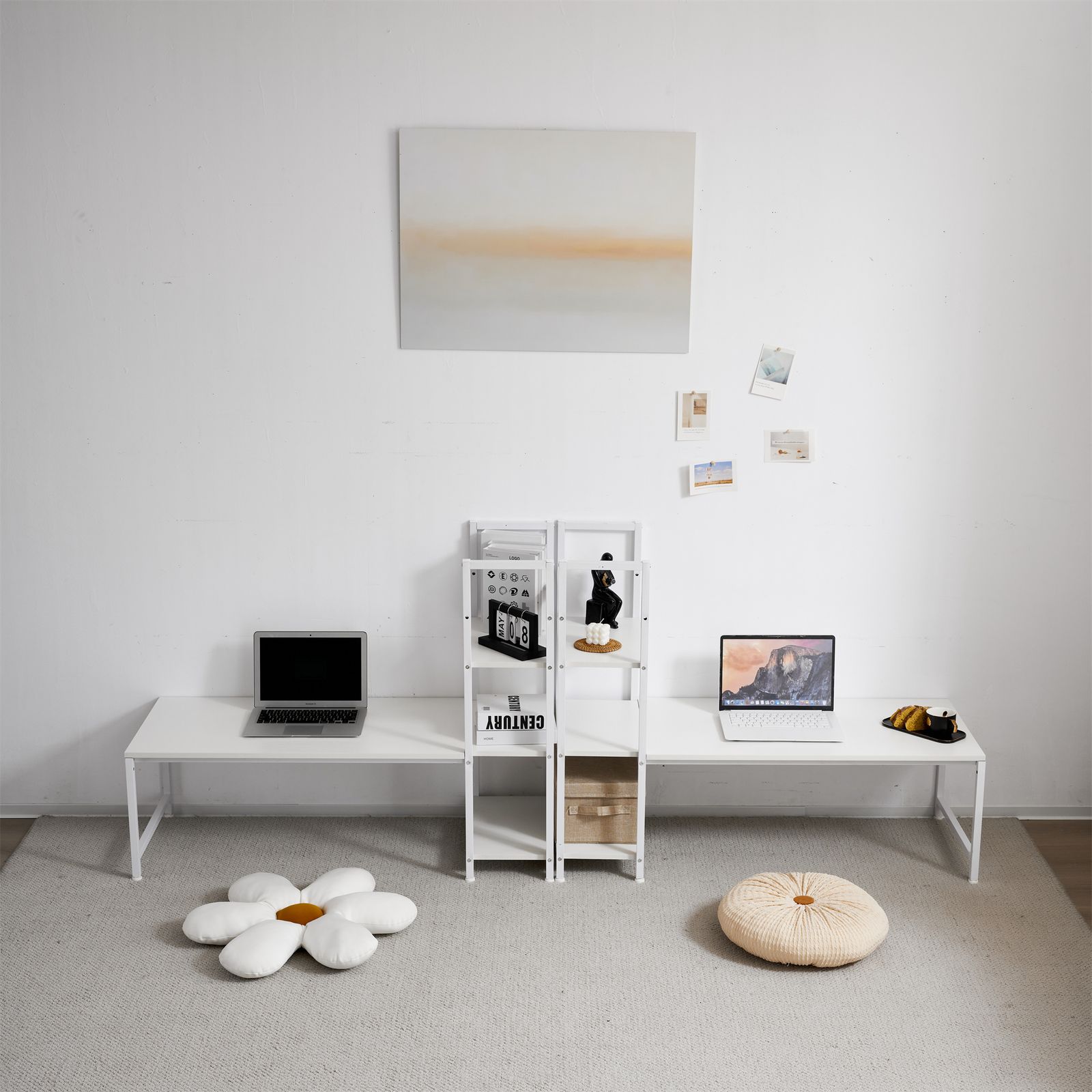 PCデスク H型 ロータイプ 一体型 ラック付き ワークデスク 木製 学習