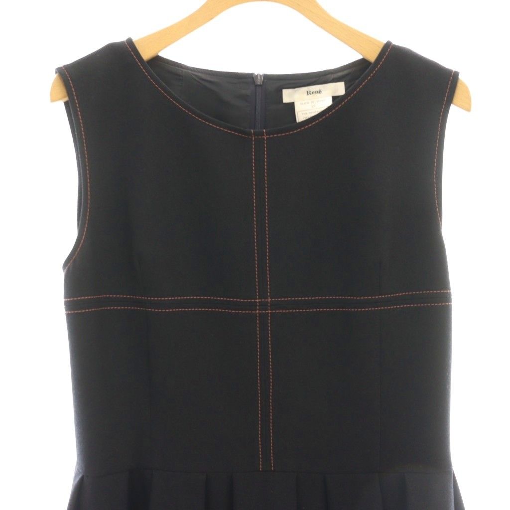 ルネ Rene ノースリーブ ワンピース ひざ丈 38 ブラック /DF □OS