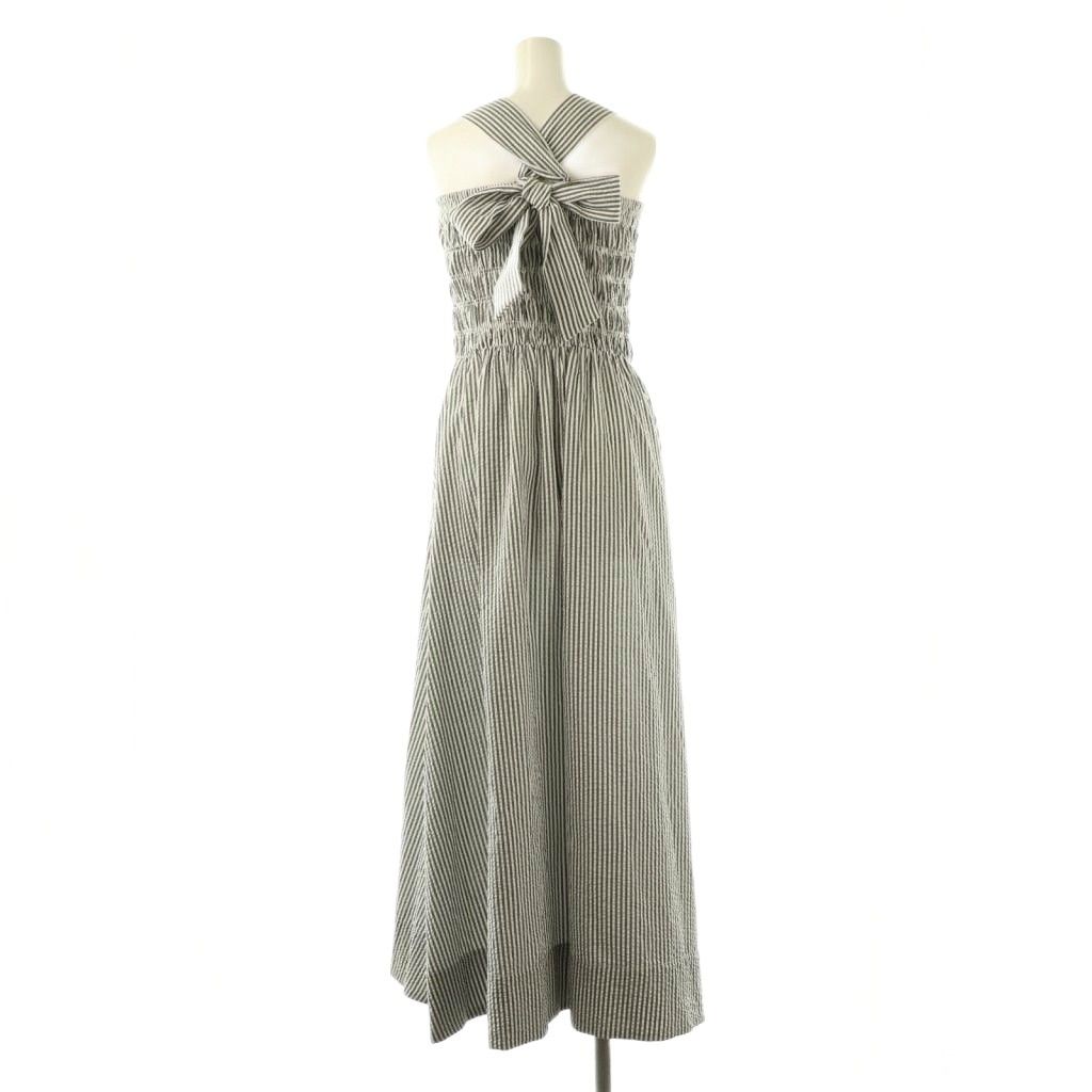 ジェンヌ JENNE 25 SS ストライプベアトップワンピース ロング M ブラック ホワイト HK OS