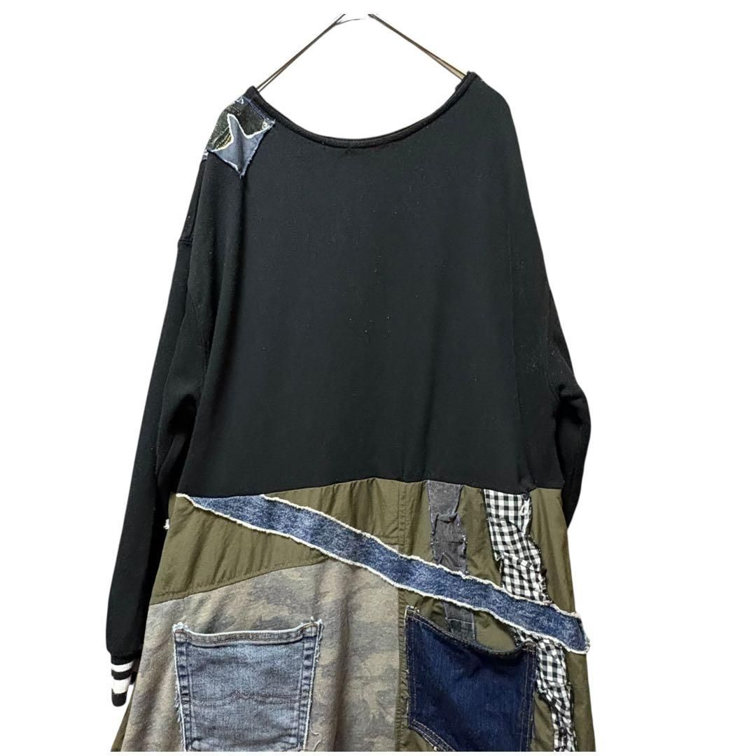 カーキデニムパッチワーク