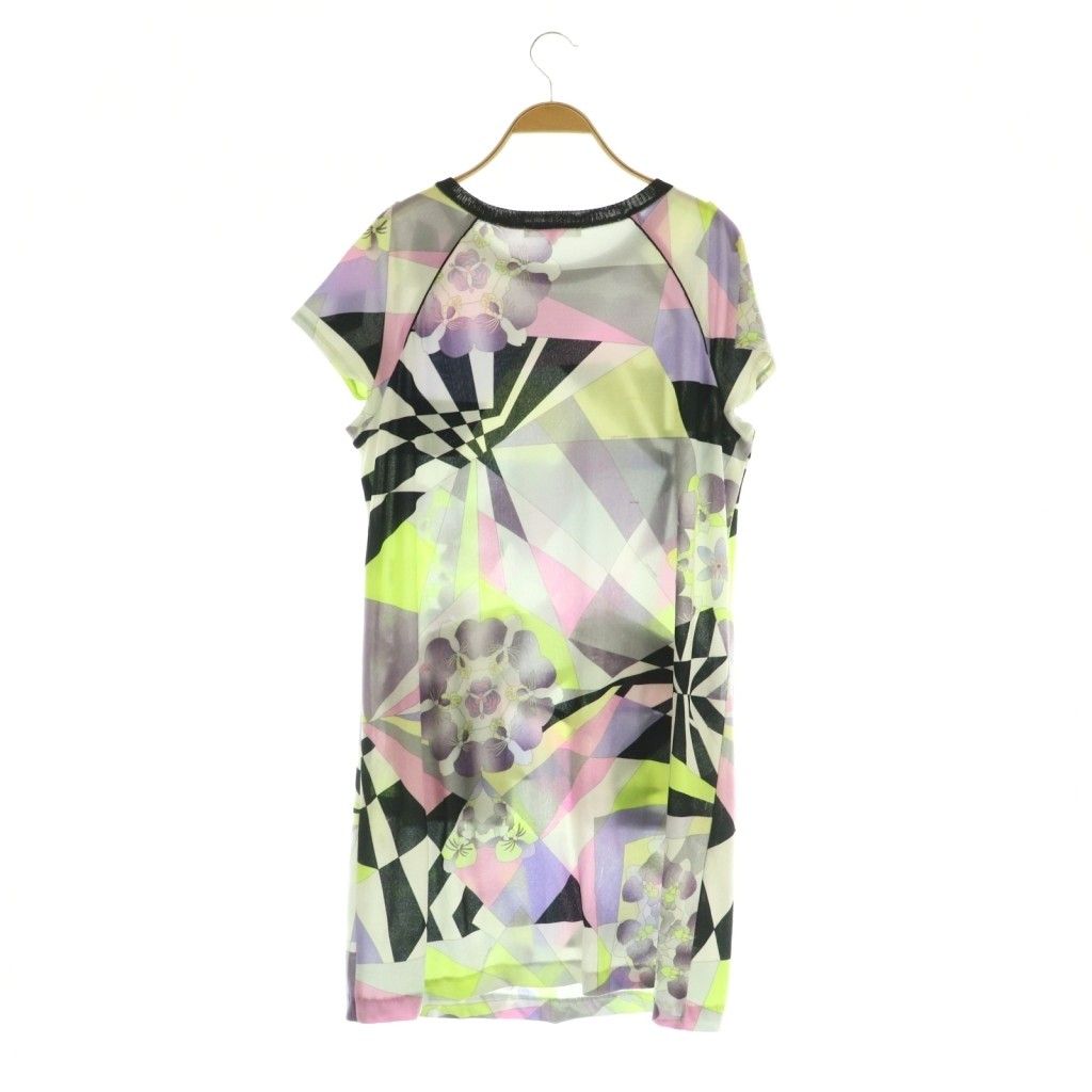 レオナールスポーツ LEONARD SPORT カンカン素材 総柄 ワンピース 半袖 ミニ 42 マルチ MY OS