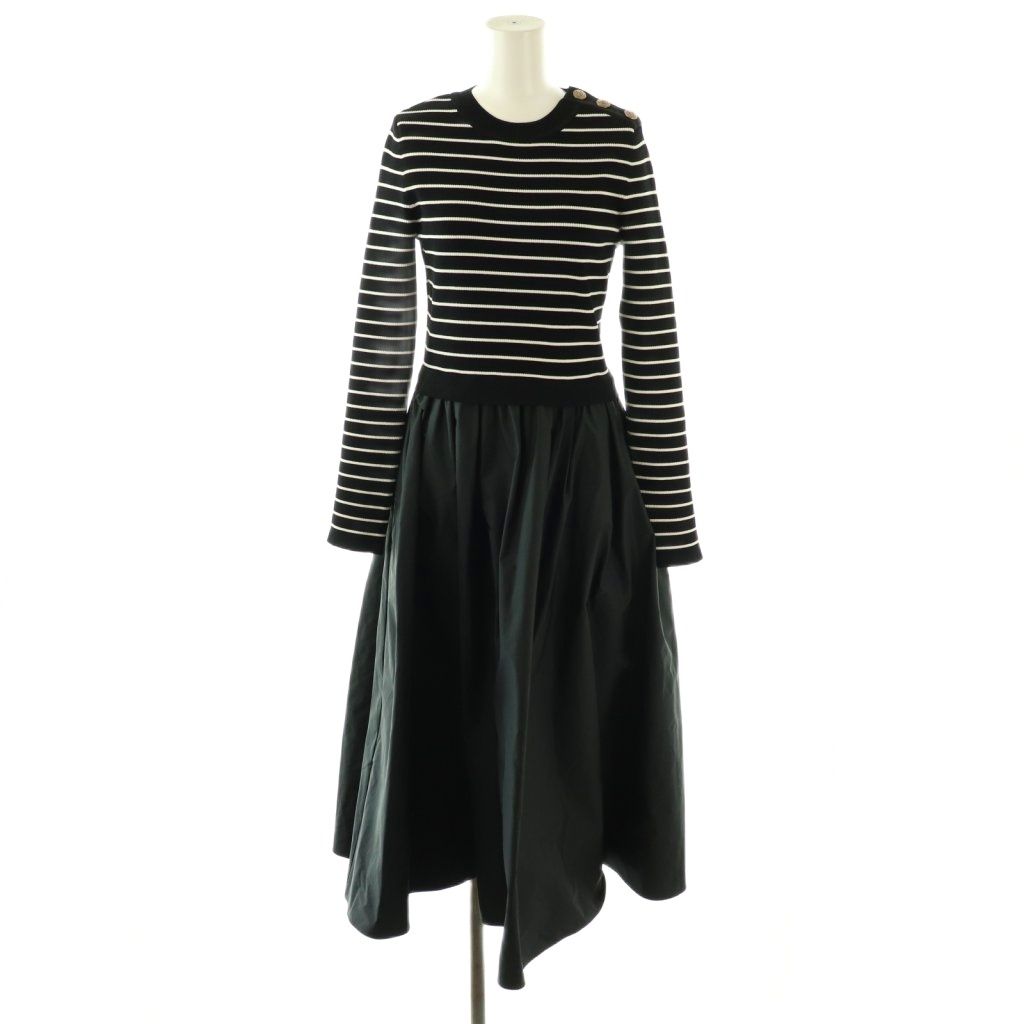 エポカ EPOCA ボーダーニットコンビドレス ドッキングワンピース 40 ブラック ホワイト ES OS