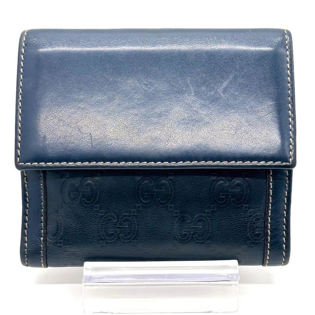 GUCCI (グッチ) 2つ折り財布 ネイビー×ベージュ ゴールド金具 GUCCI (グッチ) 2つ折り財布 ネイビー×ベージュ ゴールド金具 GUCCI