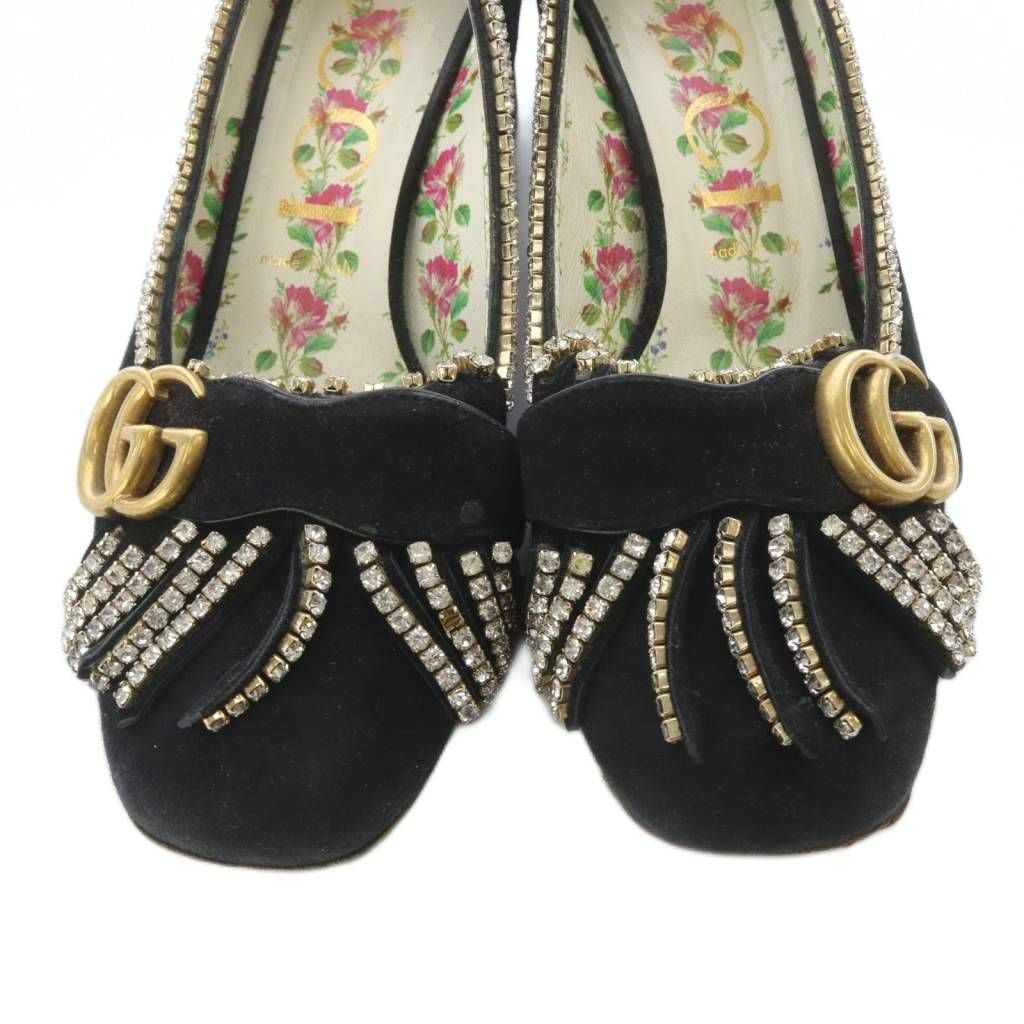  グッチ マーモットパンプス チャンキーヒール ロゴ 39 黒 ハイヒール パンプス パンプス