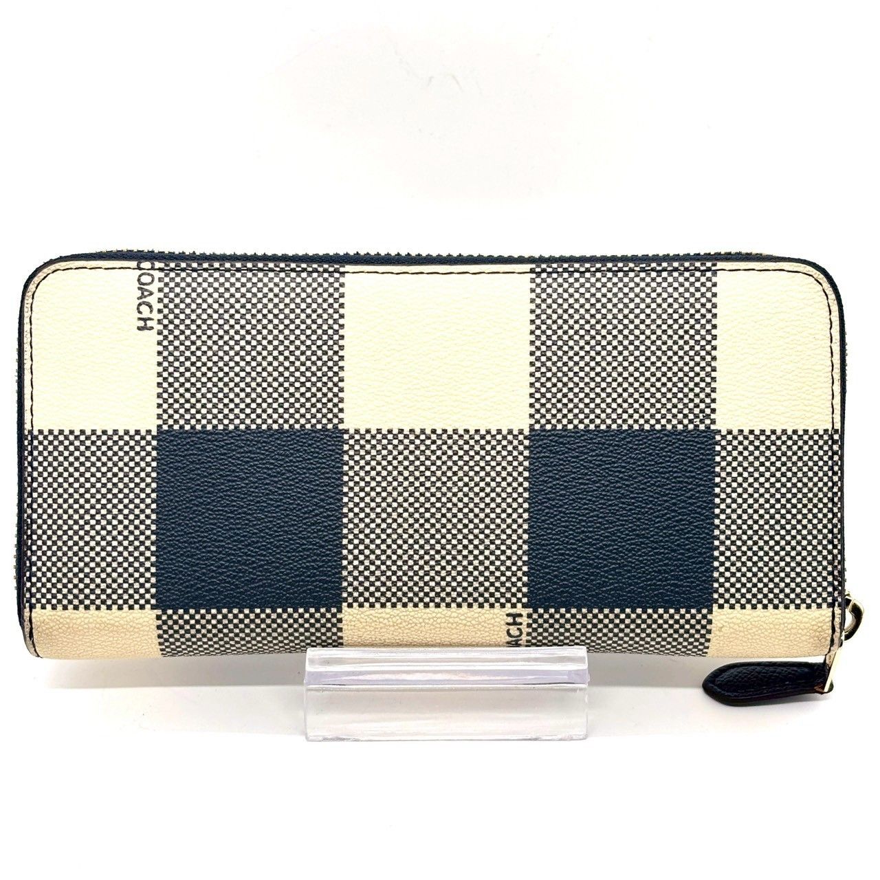 可愛さ映える上品チェック】 COACH コーチ 長財布 ラウンドファスナー