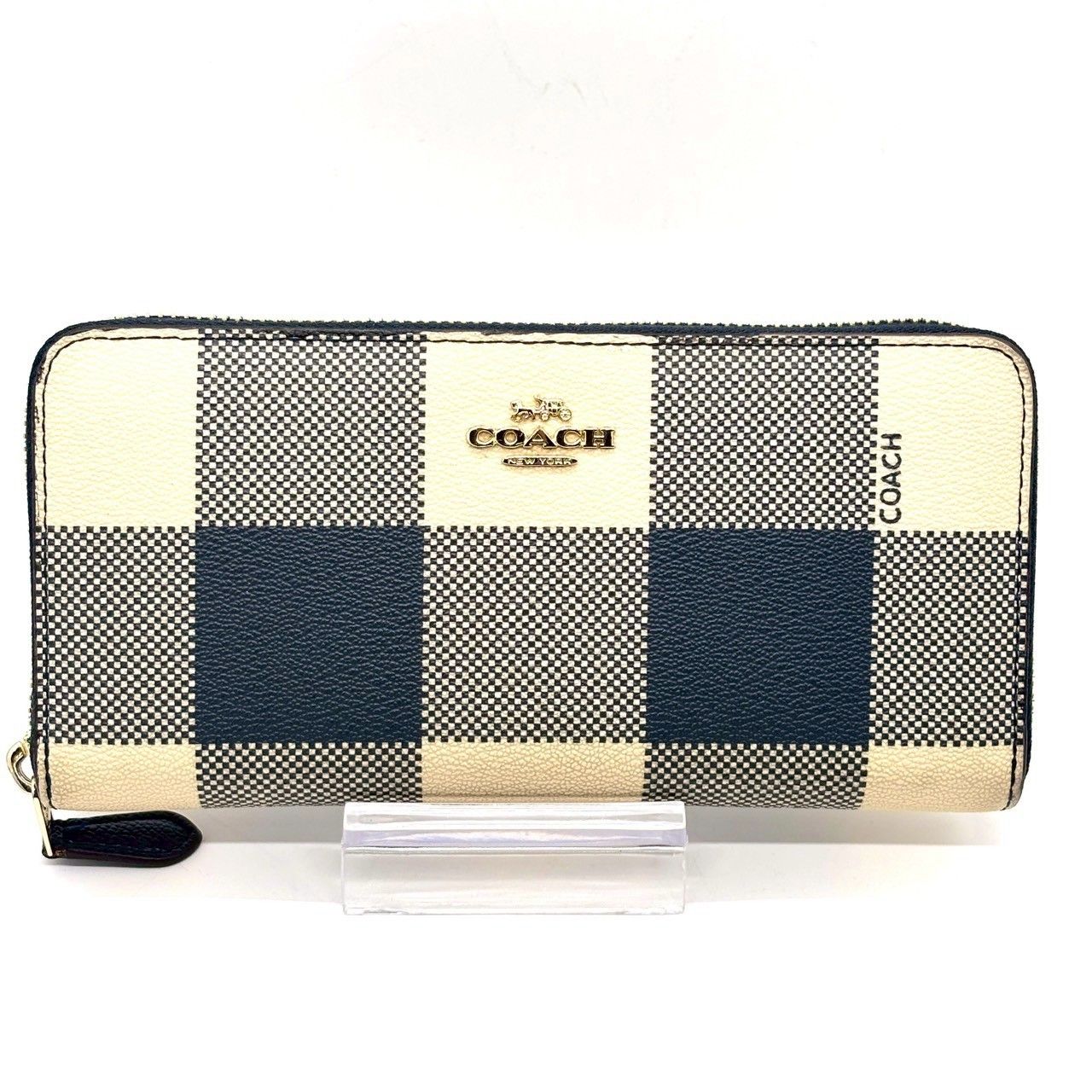 可愛さ映える上品チェック】 COACH コーチ 長財布 ラウンドファスナー