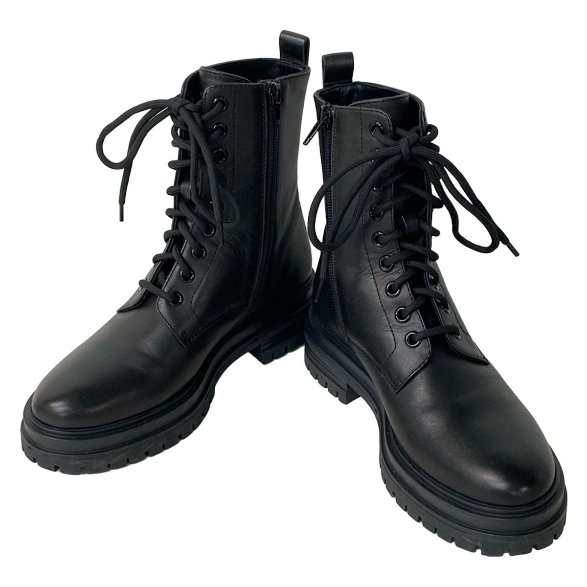 TONY BIANCO トニービアンコ ショートブーツ 6 レディース - 黒 サイドジップ レースアップ レザー