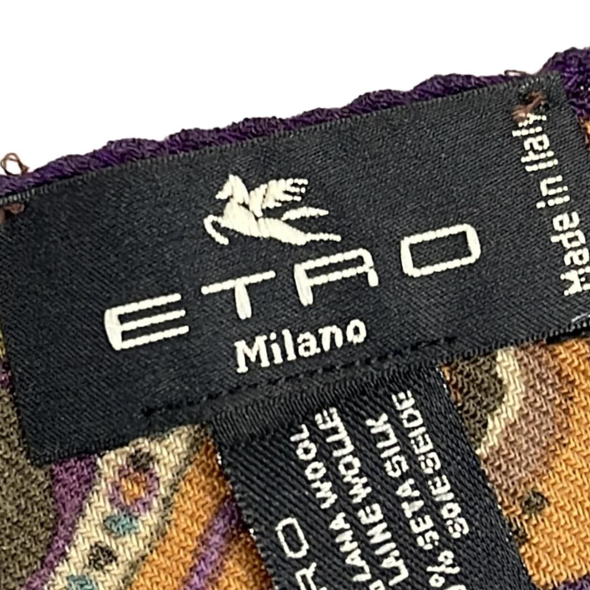 ETRO エトロ ストール ショール パープル オレンジ マルチ 総柄 ウール シルク