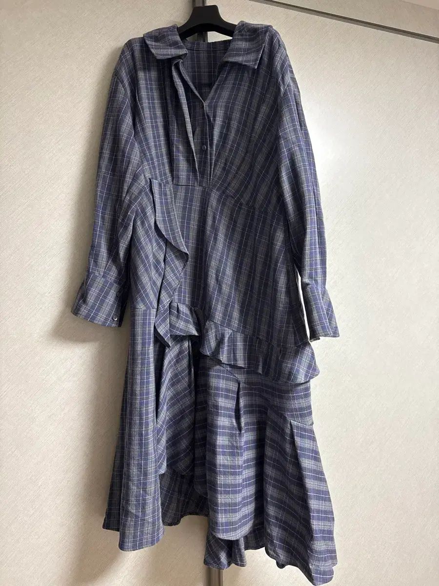 SYSTEM チェック柄ワンピース ブルー