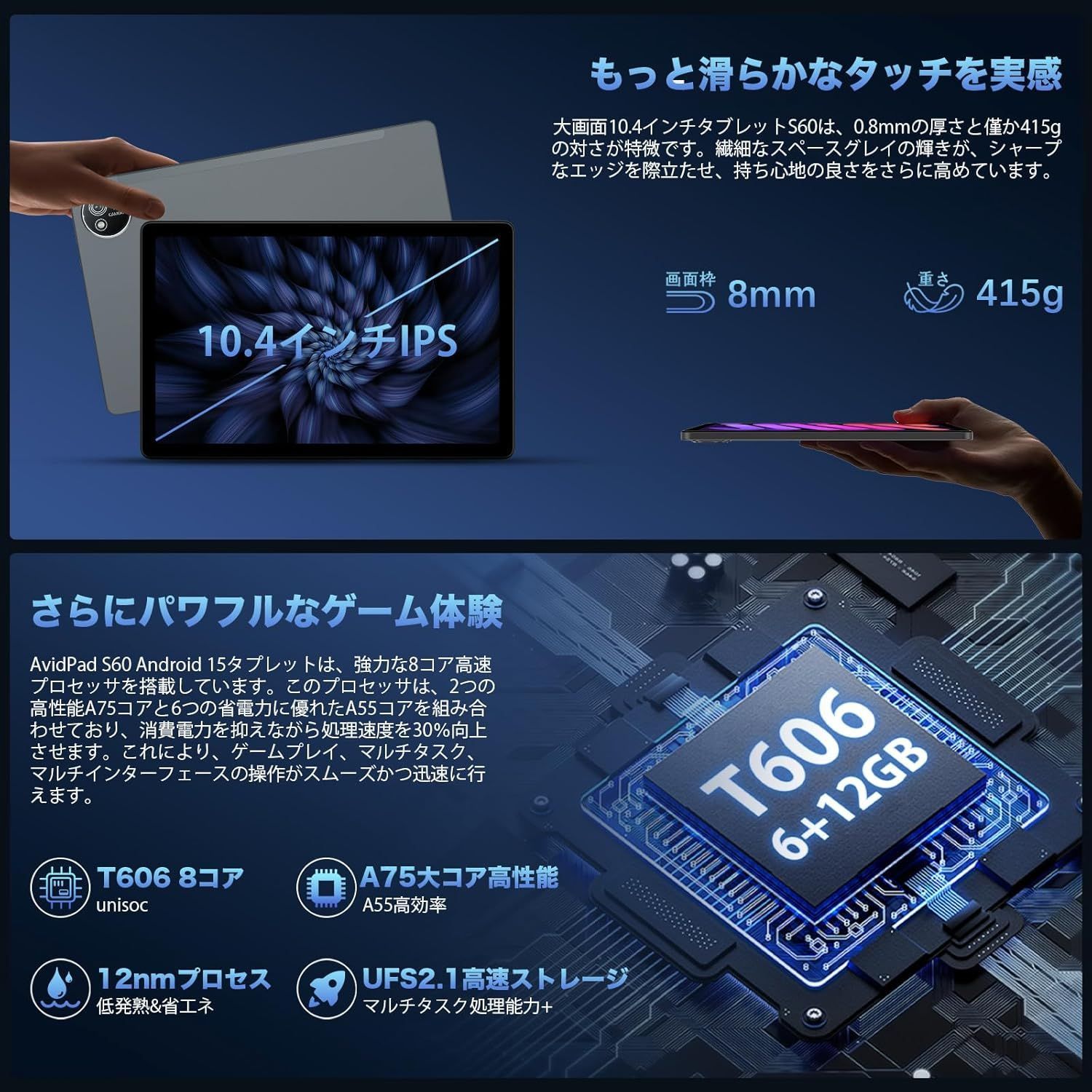 タブレットPC 10インチ Android 15 アンドロイドタブレット wi fiモデル AvidPad S 60 品 本体