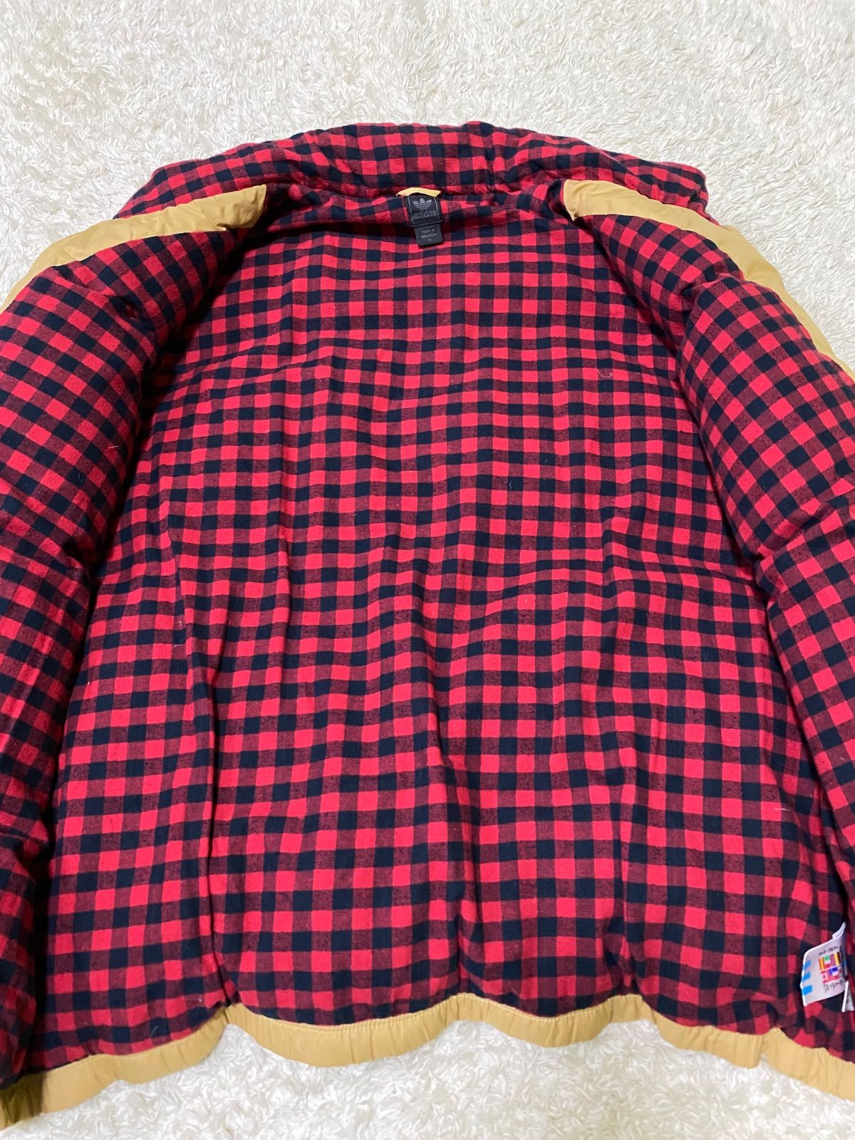 old adidas ダウンベスト フェザー リップストップ 刺繍 裏地チェック