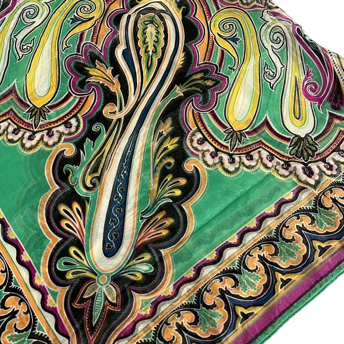 ETRO(エトロ) ストール(ショール)美品 - グリーン×ライトパープル