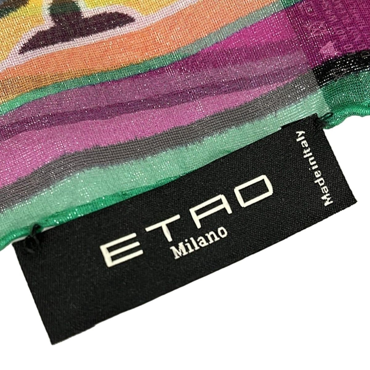 ETRO エトロ ストール ショール グリーン ライトパープル マルチ ペイズリー柄 シルク