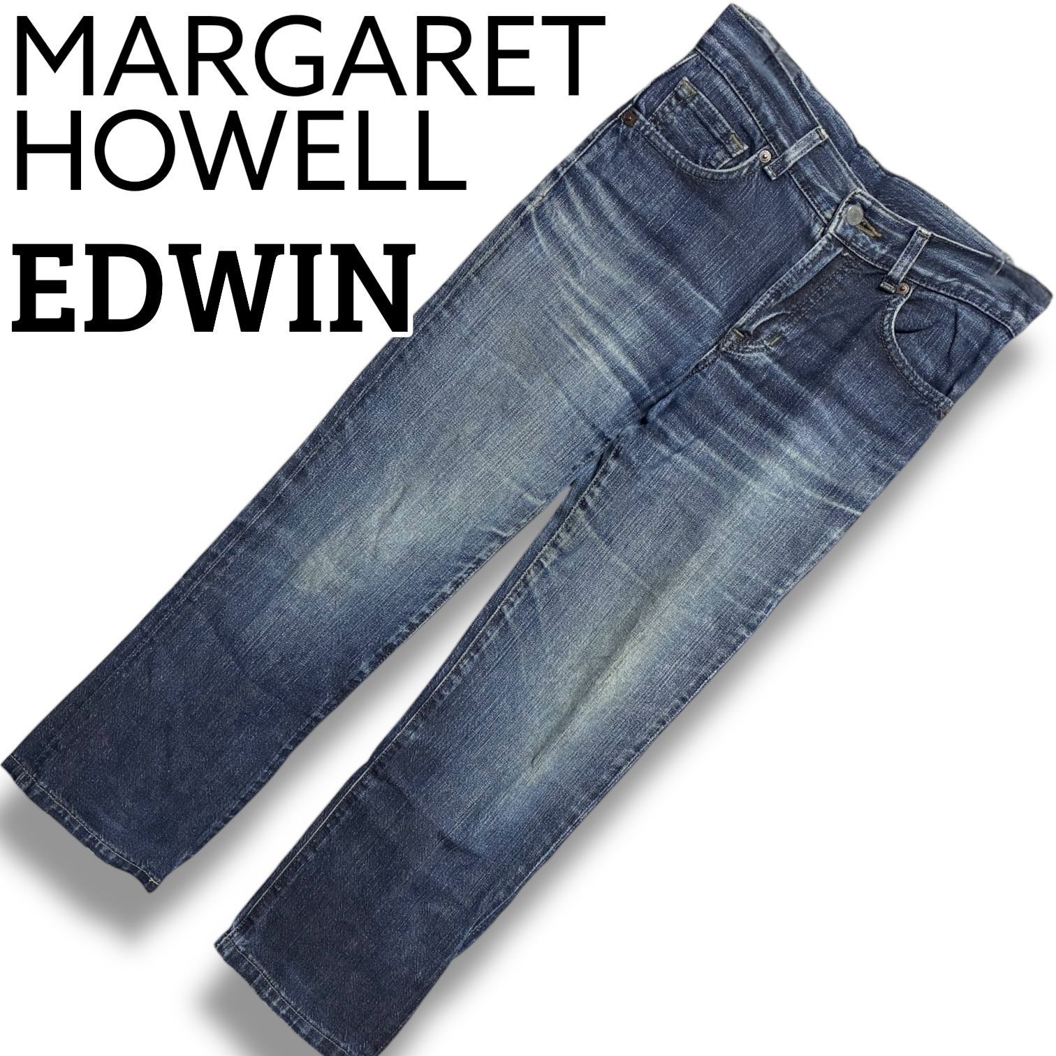 HOWELL EDWIN レディース デニムパンツ 26 32 インディゴ ウエスト66 股下81 MHO 417 C 60777 コットン100 ストレート ヴィンテージ加工 革パッチ 良好 001279 H