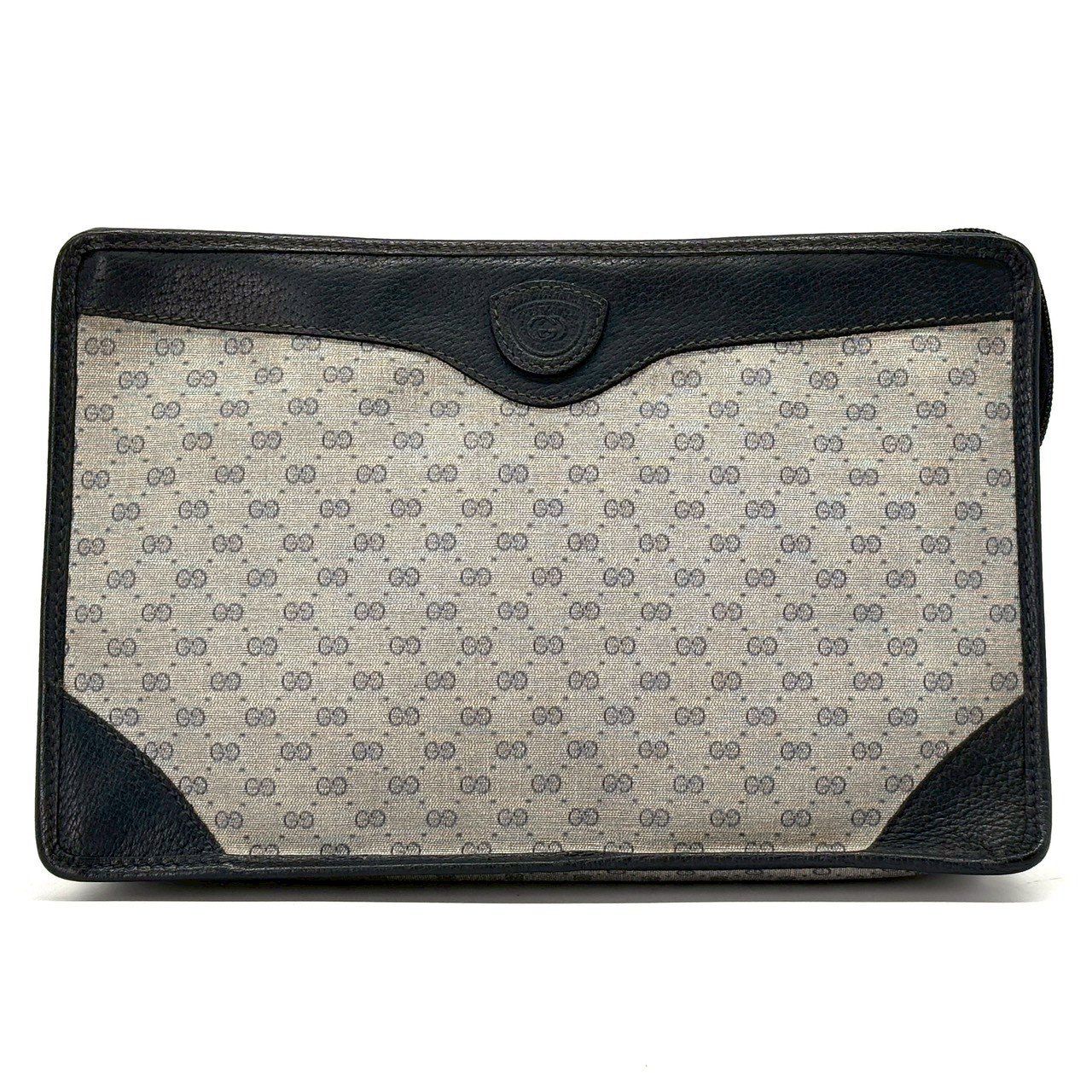 静かに品を宿す GUCCI グッチ クラッチバッグ マイクロシマ インターロッキング PVC レザー ネイビー