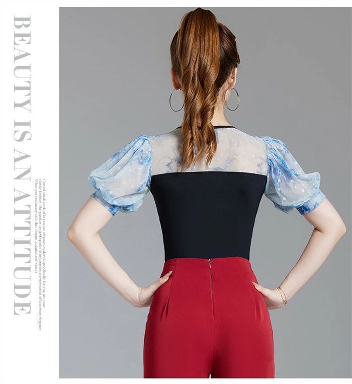 社交ダンス トップス レオタード 透け感 ブルー レッド フリル ダンス