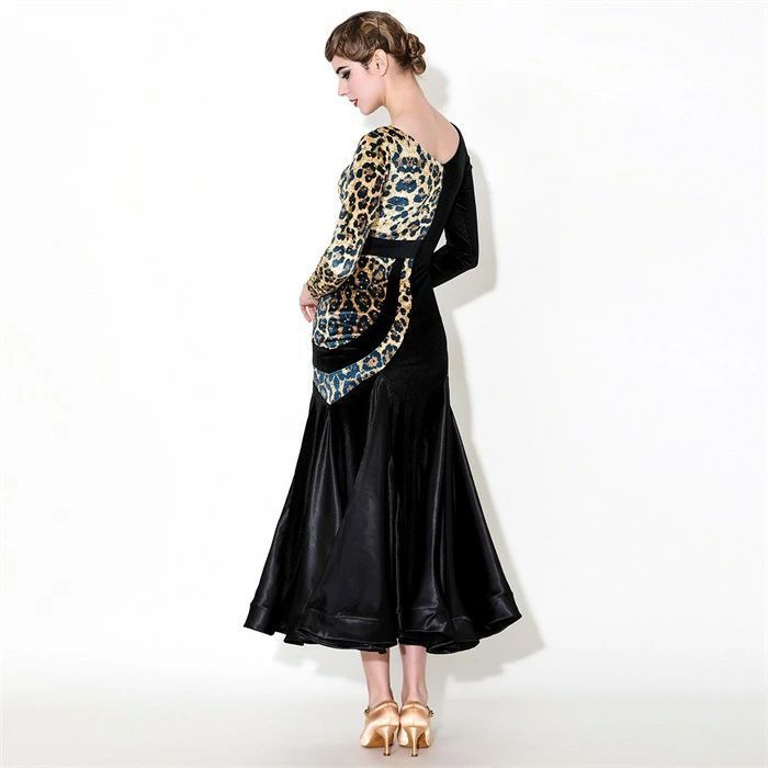 社交ダンス ドレス ロングドレス モダンドレス ヒョウ柄 ブラック 黒