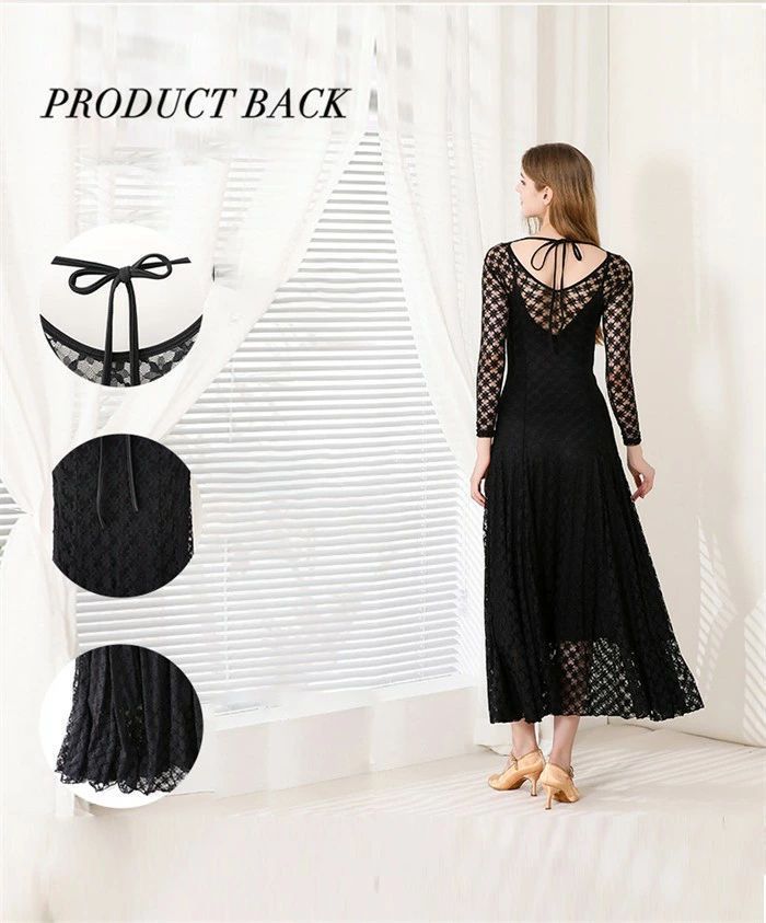 社交ダンス ドレス 2点セット モダンドレス 透け感 黒 ブラック レース