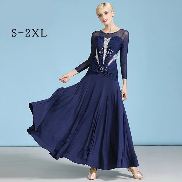 高品質 社交ダンス ドレス 社交ダンス衣装 長袖 豪華 キラキラ 練習着 広がる裾 発表会用 ワンピース パーティー レッスン着 発表会 競技着 演出用 開場ドレス ワルツ ロング丈 オー