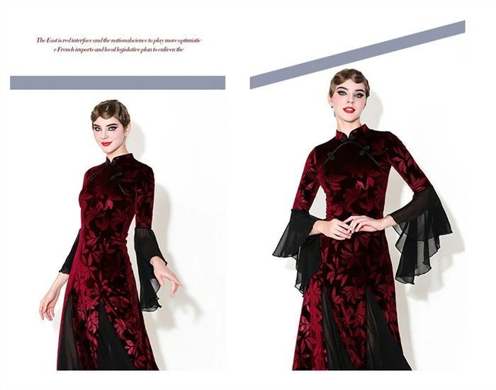 社交ダンス ドレス チャイナ風 モダンドレス ワインレッド ネイビー 紺