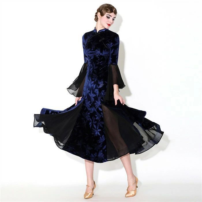 社交ダンス ドレス チャイナ風 モダンドレス ワインレッド ネイビー 紺